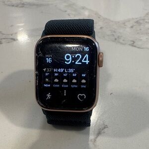 Apple Watch with navy stretch band